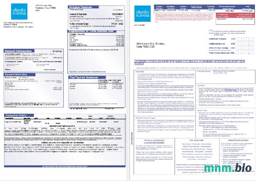 USA Charles Schwab & Co Bank wyciąg z kredytu hipotecznego w formatach Word i PDF, 3 strony 1-2